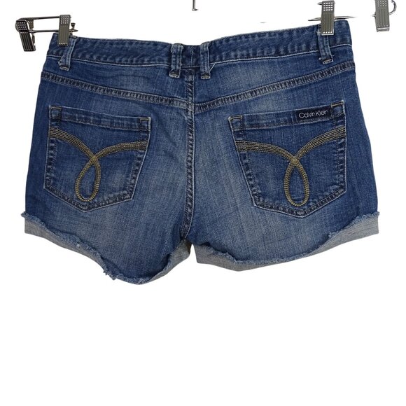Calvin Klein Denim Cut-Off Jean Shorts Women Size 31 12 Rolled Raw Hem - Picture 2 of 8